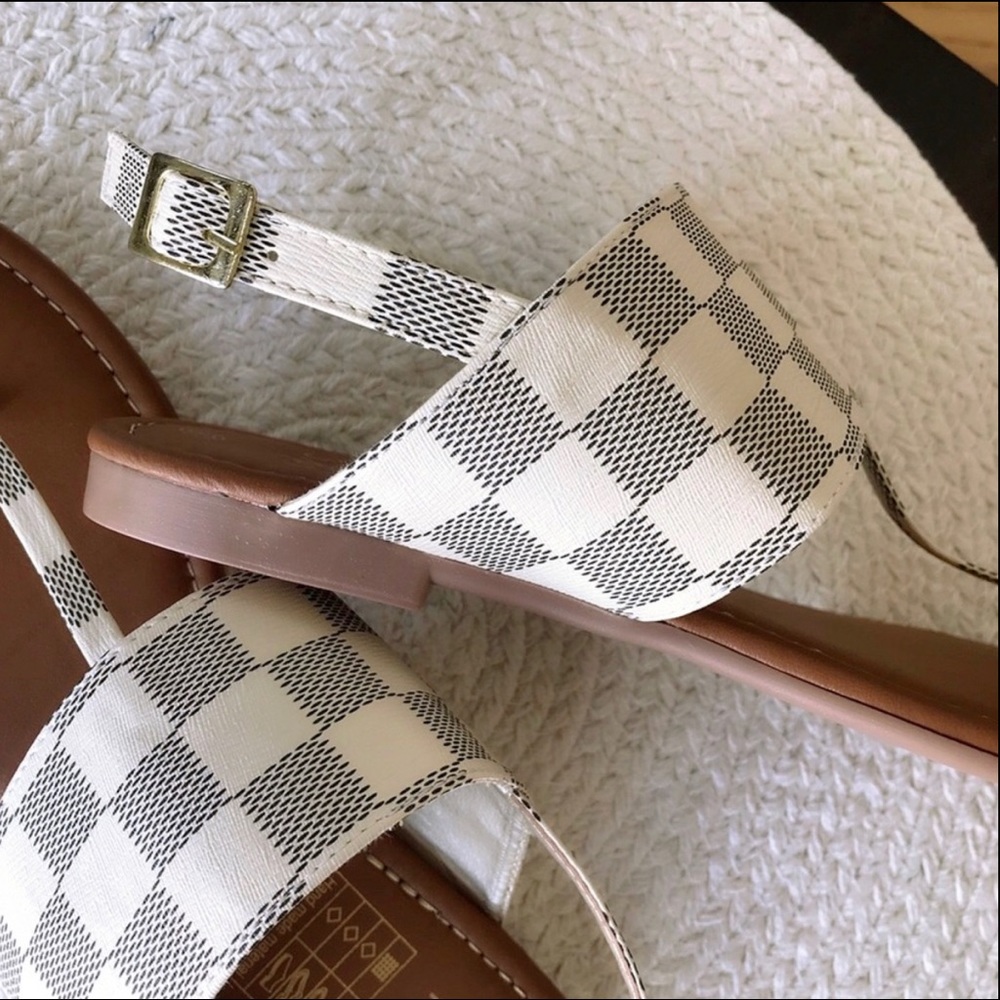 Boutique Checker Banded T-Strap Slingback Sandal - Picture 3 of 6